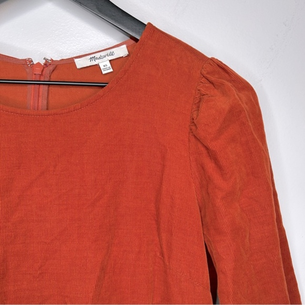 Madewell Rust Colored Corduroy Puff-Sleeve Mini Dress Size‎ XS - Picture 4 of 9